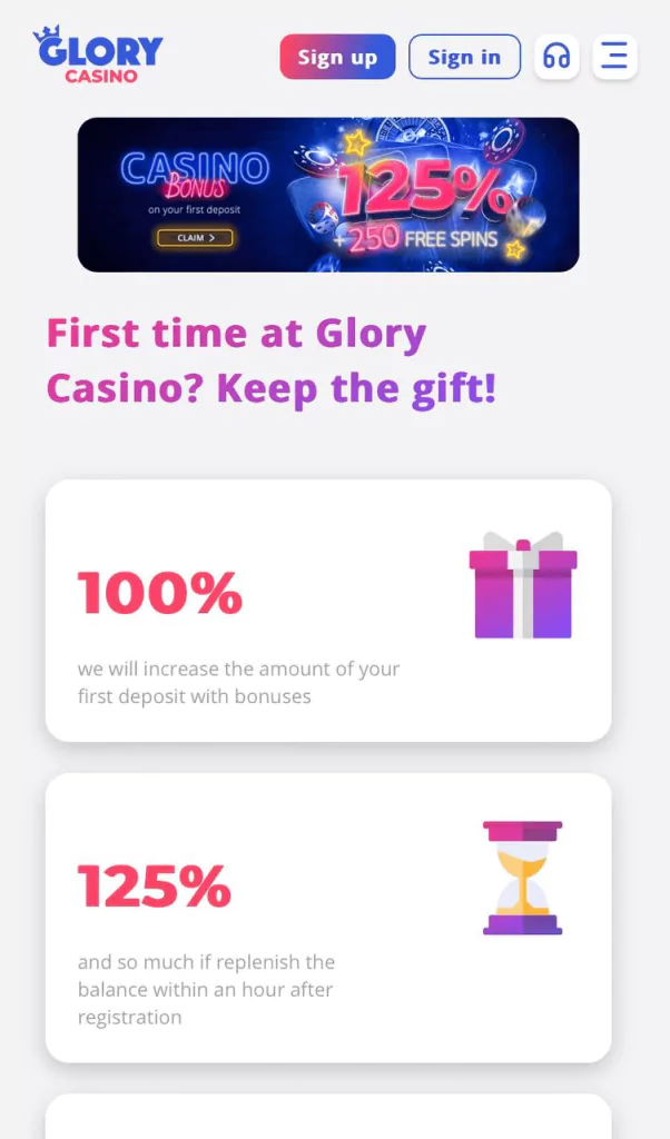 Glory Casino First Deposit Bonus