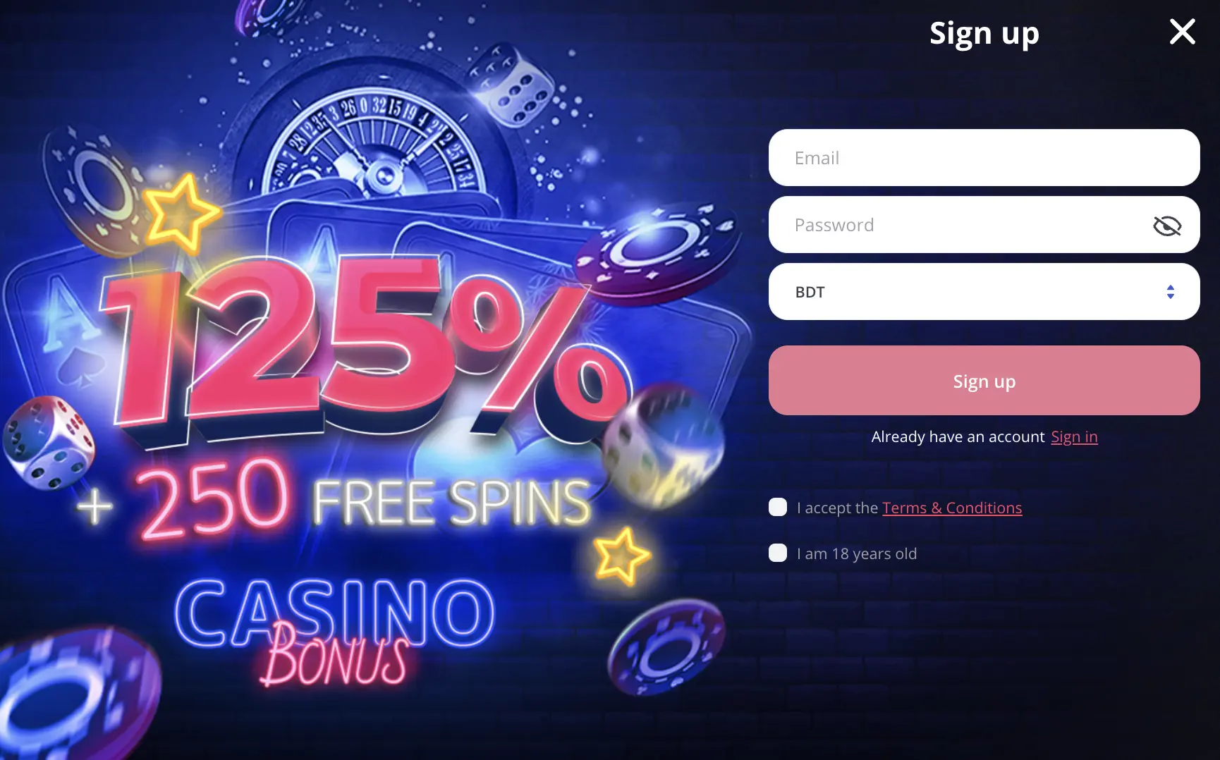 Glory Casino Sign Up Page